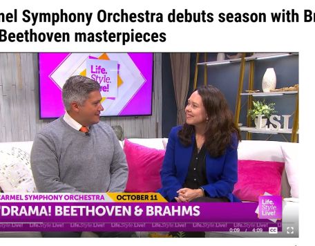 WISH TV Lifestyle Live! screenshot of TV interview segment with host and Conductor Kelly Corcoran.